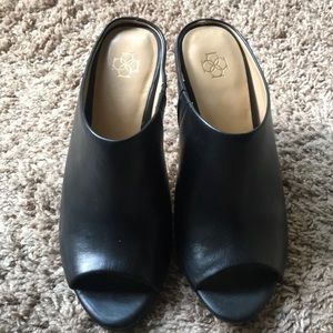 Black Leather Heels Mules/Slides